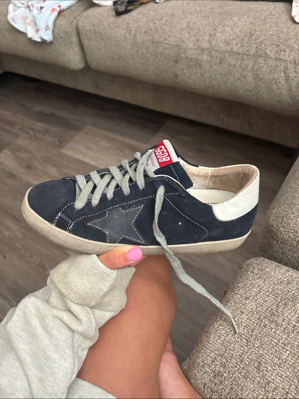 Golden Goose Navy Suede Low-Top Sneakers with White Heel
